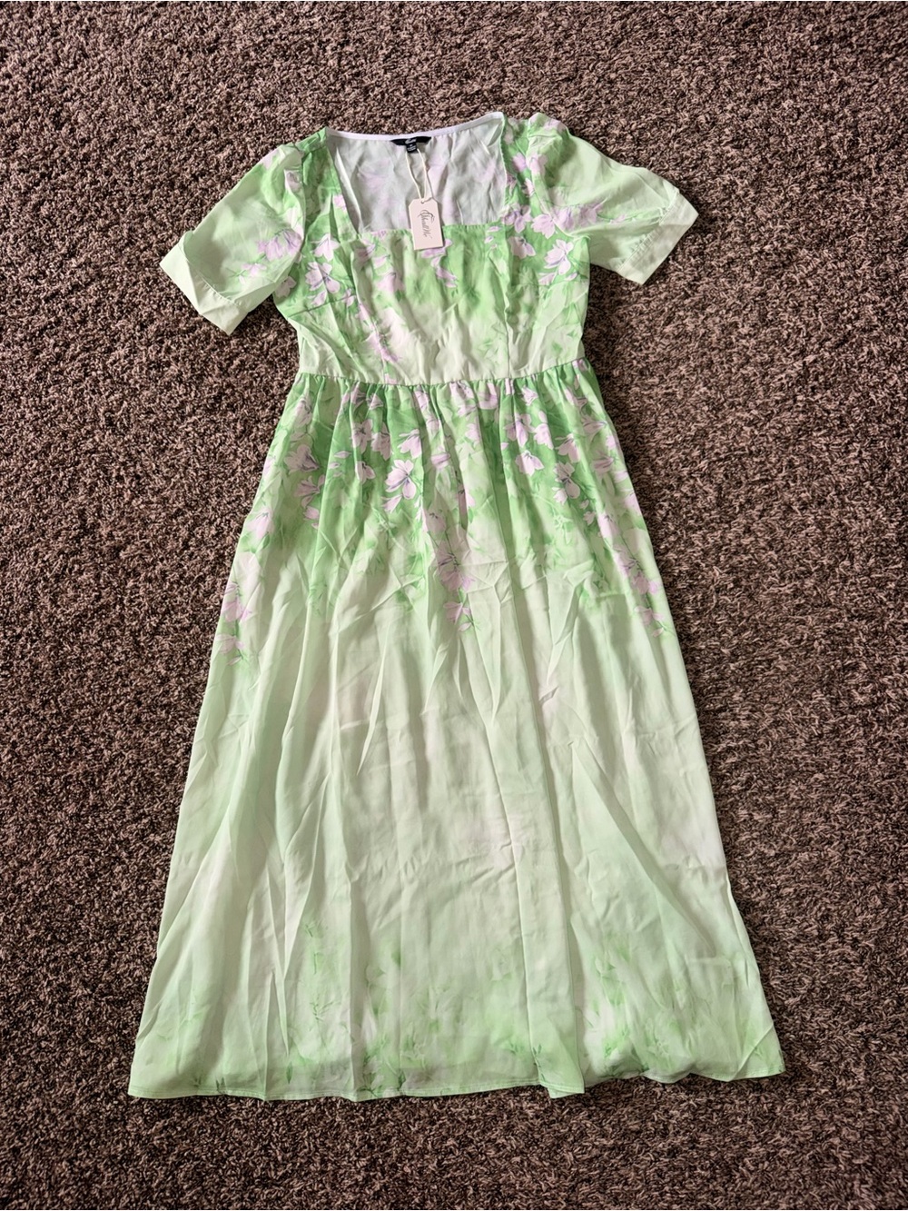 Elegant Green & White Short Sleeve Flower Dress